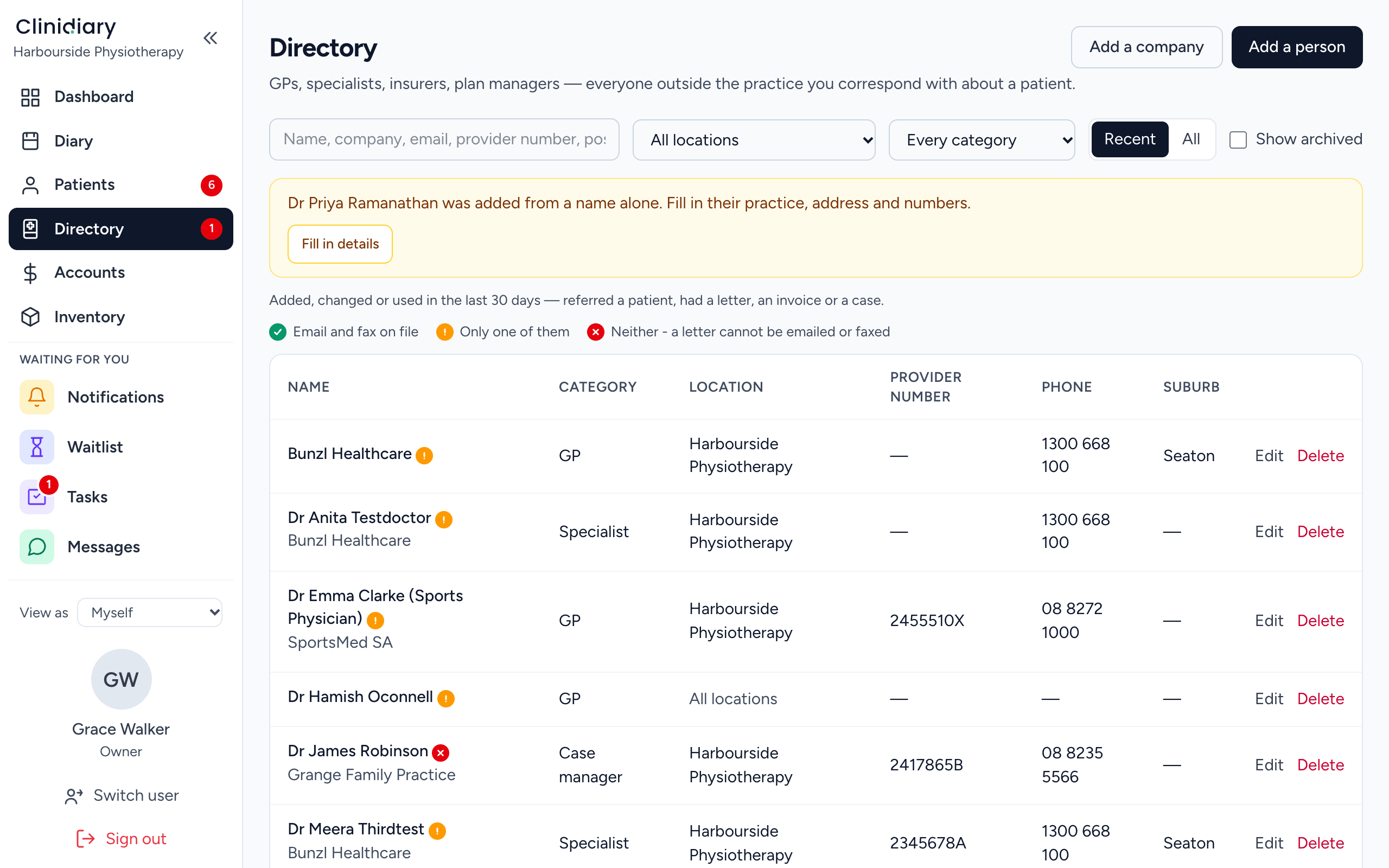 The Directory — every GP, specialist and insurer you correspond with.